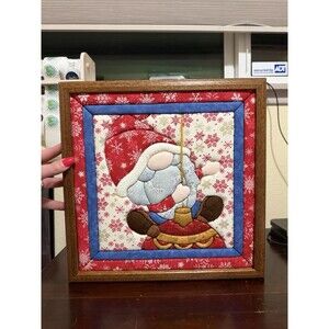 Vintage Christmas Wall Decor Quilted Hanging Framed Gnome Holiday
